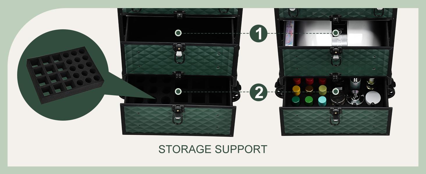 Rolling Makeup Case with Wheels Professional Cosmetology Trolley Case with 2 Large Drawers Travel Makeup Train Case with Pouch Nail Suitcase