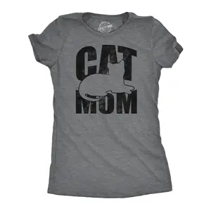 Womens Funny T Shirts Cat Mom Sarcastic Cute Kitten Graphic Tee for Ladies Funny Womens T Shirts Cute Vintage Fashion Casual Ladies T-Shirt Gift Funny Cat Top Women's Novelty Tees Dark Grey