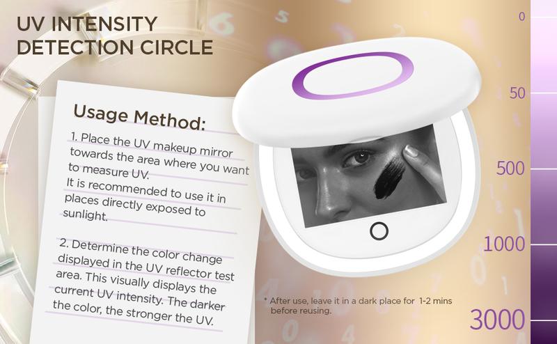DayIn UV Mirror for Sunscreen Test with UV Camera, Sun Protection Visualization Travel Makeup Mirror with LED Light and 3X Magnification Pocket Mirror