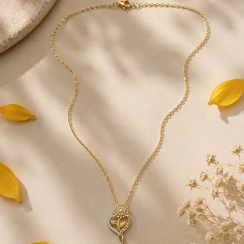You Are My Sunshine Sunflower Necklace – 925 Sterling Silver, Gold Plated & Zirconia