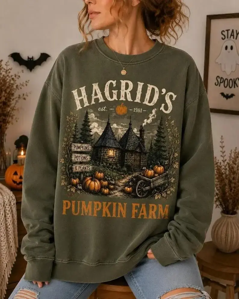 Hagrid Pumpkin Farm Sweatshirt, Wizard Pumpkin Patch Shirt, Cozy Halloween Sweatshirt, Fall Cottagecore Graphic Shirt