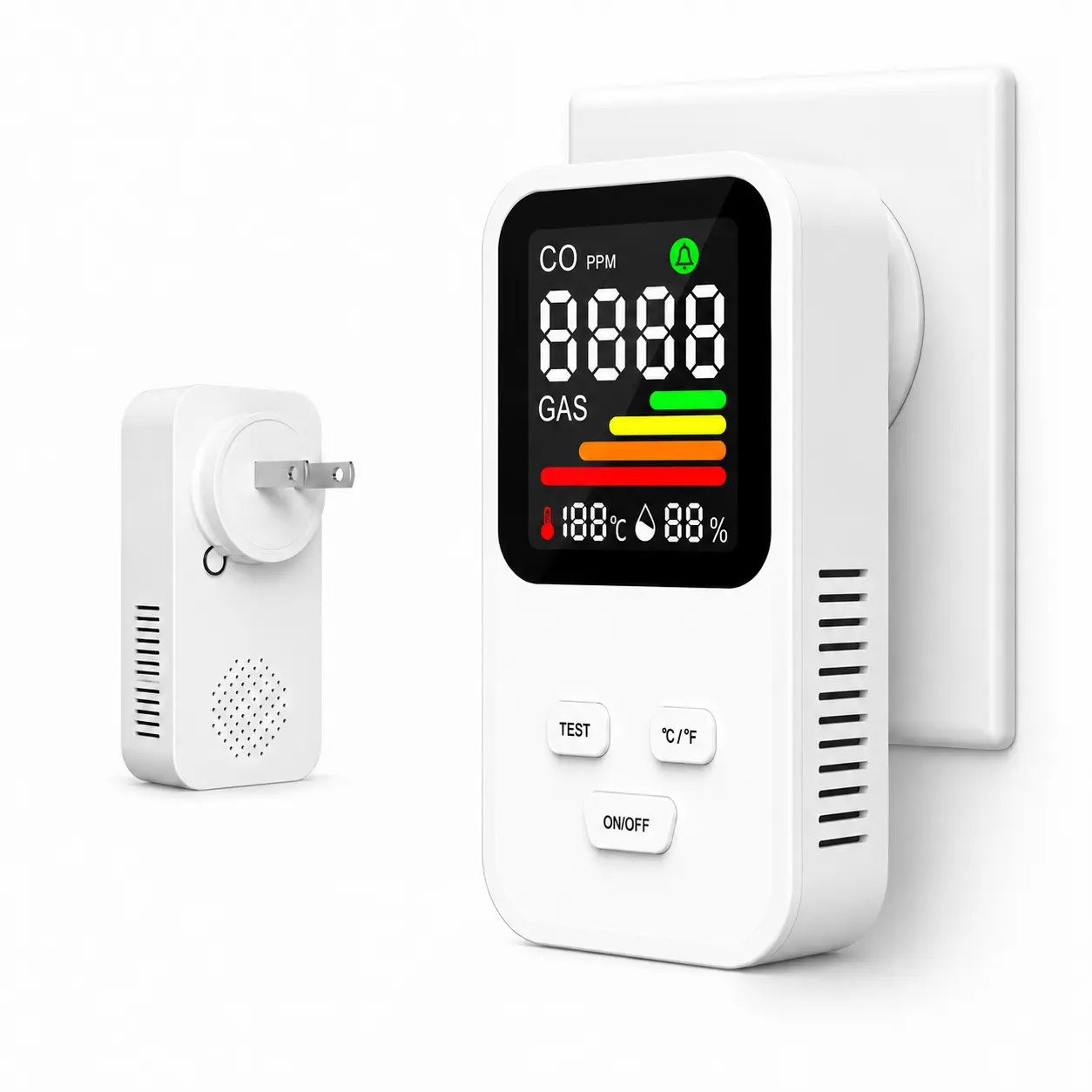 Portable 4-in-1 Detector DM340A, Real-Time Home Air Security Detector for C.O, Natural Gas, Temperature & Humidity, Flammable Gas Leak Sensor, HD Color Display, Audible & Visual Alarm for Indoor Home, Bedroom, Kitchen, Garage Safety