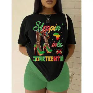Juneteenth Celebration Women's T-Shirt – Casual Crew Neck Short Sleeve with Cultural Graphic Print