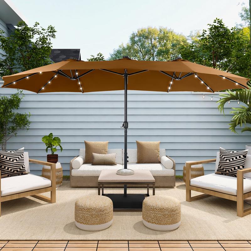 【LED Light Option】Sophia & William 15ft Large Outdoor Patio Umbrella with Base – LED Light Option, Double-Sided, Crank Handle, Waterproof