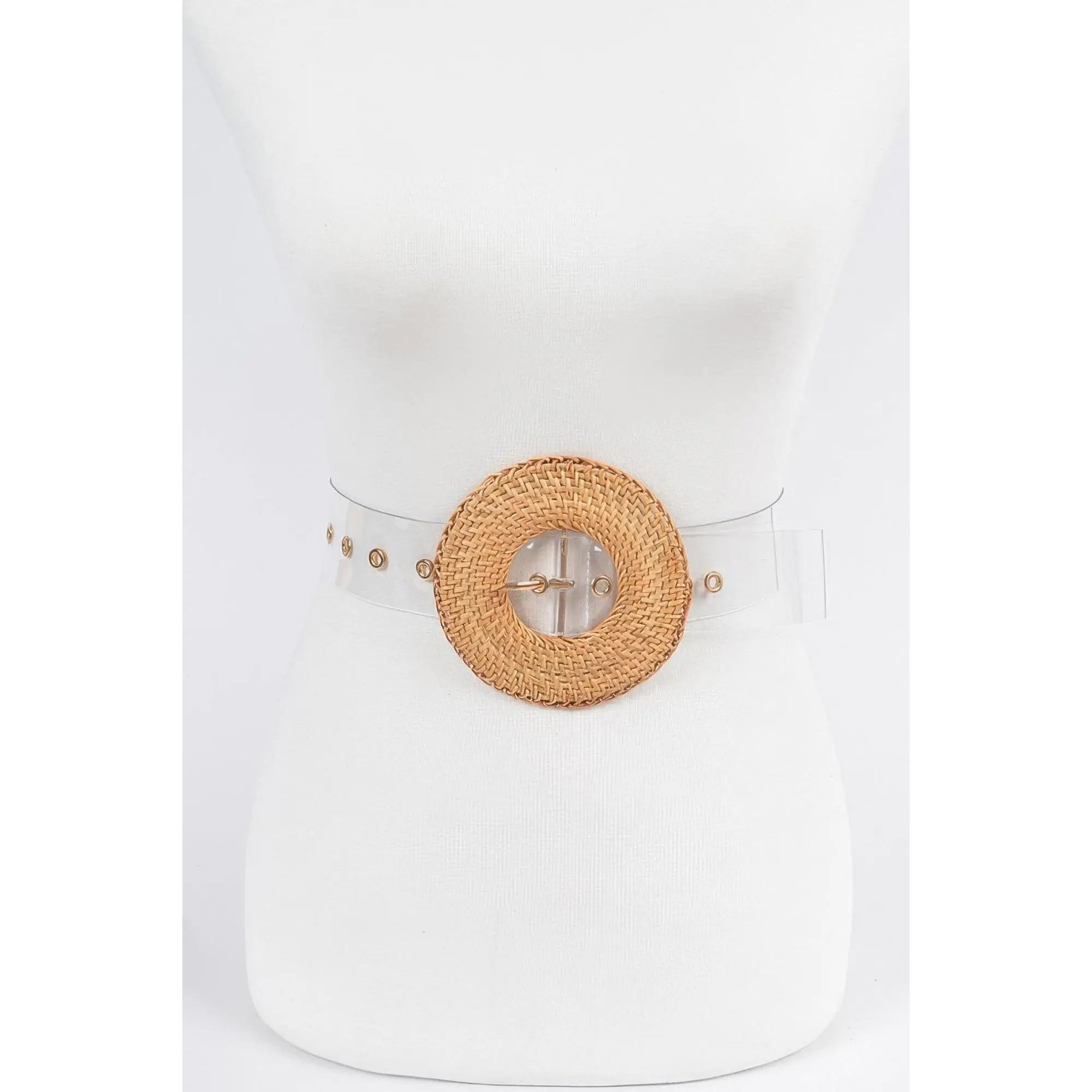 Oversize Weaved Bamboo Buckle Clear Belt