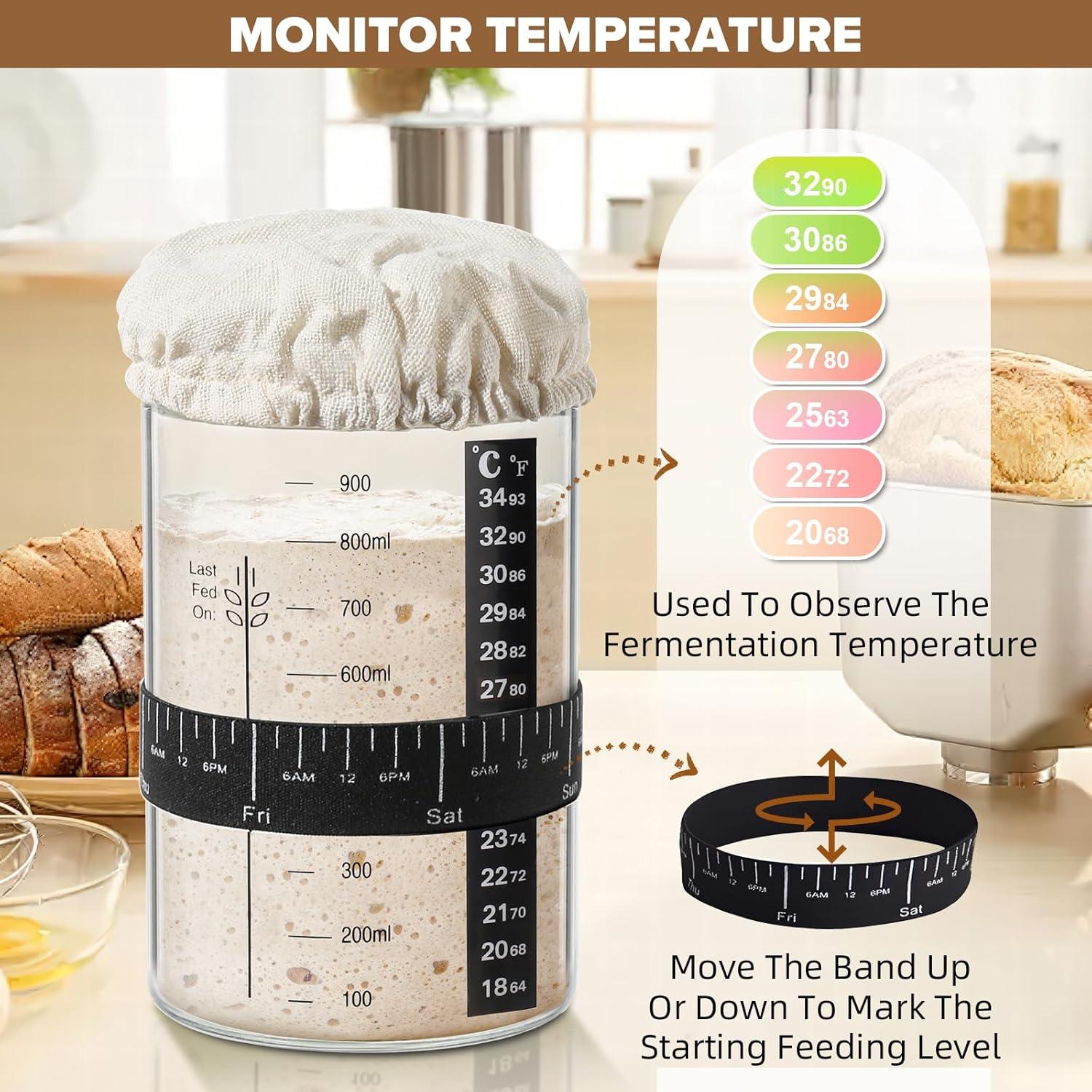 SUNDAY MIRTH Sourdough Starter Kit – 18-Piece Bread Baking Set with 34oz Glass Jar & Banneton Basket