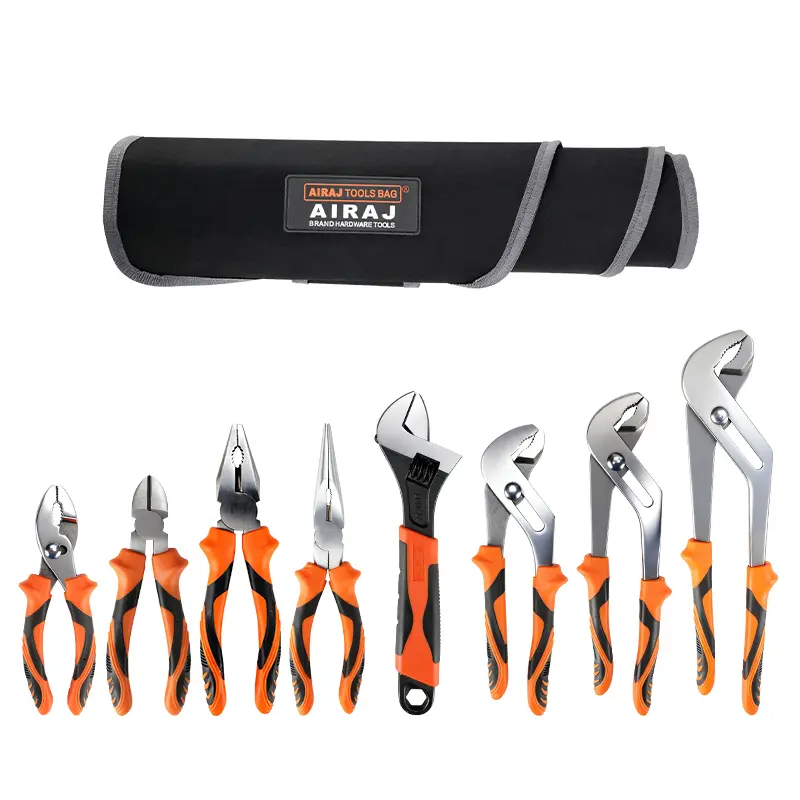 8-piece heavy tool set: includes 3 adjustable tongue-pick joint wrenches;electrician's wrench;sleeve sliding joint wrench; long-nose wrench;bevel cutters;adjustable adjustable wrench;comprehensive tool kit,for home garage and dormitory maintenance.