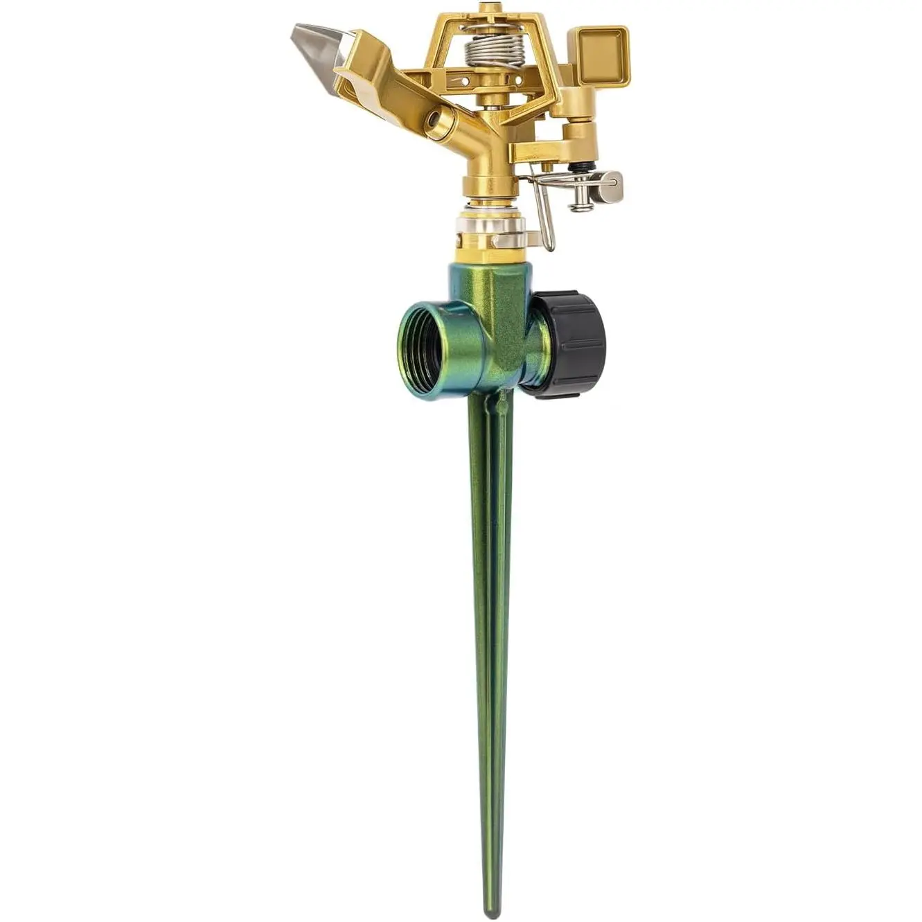 RESTMO Heavy Duty All-Metal Impact Sprinkler, Zinc Alloy Lawn Sprinkler Head on Sturdy Spike Base, 360° Adjustable Coverage Nozzle for Large Area Irrigation