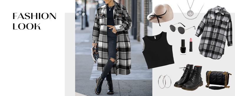 Angerella Womens Plaid Shacket Jacket Long Corduroy Shirt Casual Lapel Button Down Flannel Trench Coats fit check