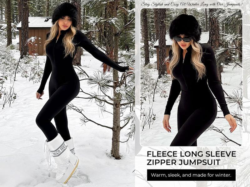 YEOREO Women's Solid Zip Up Jumpsuit Casual Sporty Long Sleeve Jumpsuit for Skiing Cycling Ladies Sportswear for Fall & Winter Athletic Style Activewear Workout Gym Clothing