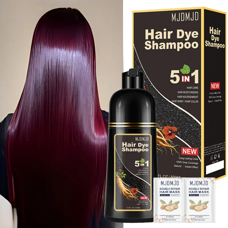 Long-lasting Color Lock 5-in-1 Semi-permanent Wine Red Hair Dye Shampoo Brightens The Shine, Neutralizes Yellowish Tones, And Contains Herbal Ingredients,Wait For 15 Minutes Before Rinsing,It Is Suitable For Hair Dyed In Wine Red And Berry Color