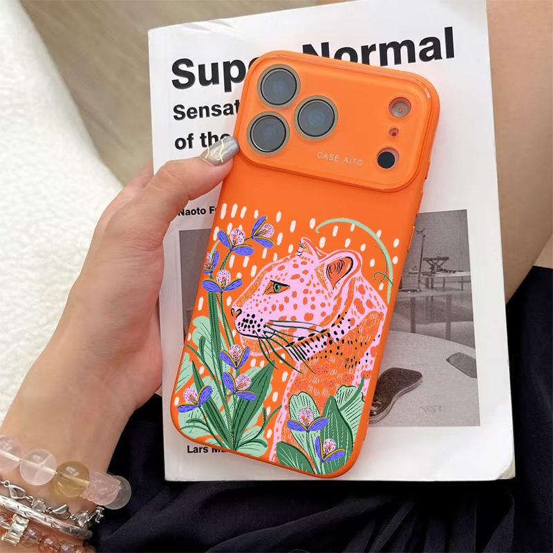 Pink Leopard Art Case for iPhone 17 Pro Max 17Air 17 16E 16 15 14 13 12, Ultra Skin-Friendly TPU, All-Inclusive Glass Lens Protection, Aesthetic Leopard Print Gift, Dopamine Ins Style Solid Color Cover, Shockproof Slim Case, Lens Window Design