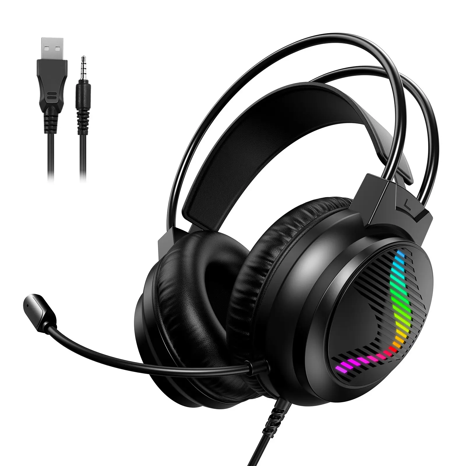 J11 Gaming Headset with Mic, Compatible with PS4 PS5 Xbox One PC, Headset for pc, Noise-Canceling, LED RGB Lights, 7.1 Surround Sound, Semi-Open-Back Design