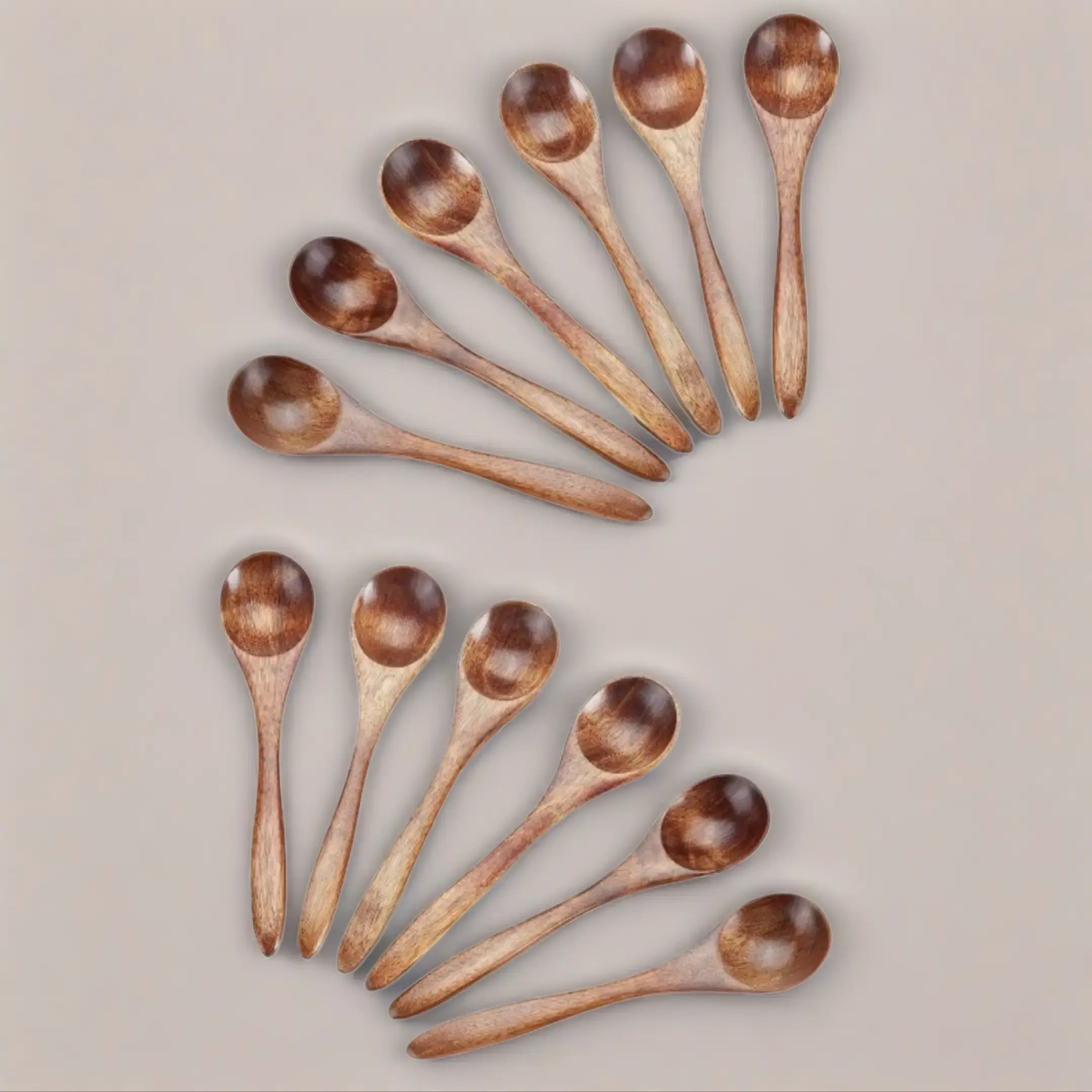 Handmade Wooden Mini Teaspoons Set - 6/12 Pcs, 1.2 in Diameter, 5.3 inches Long, Durable Smooth Finish Cutlery, Unisex Tableware Serving Utensils for Daily Use, Festive Party Gifts