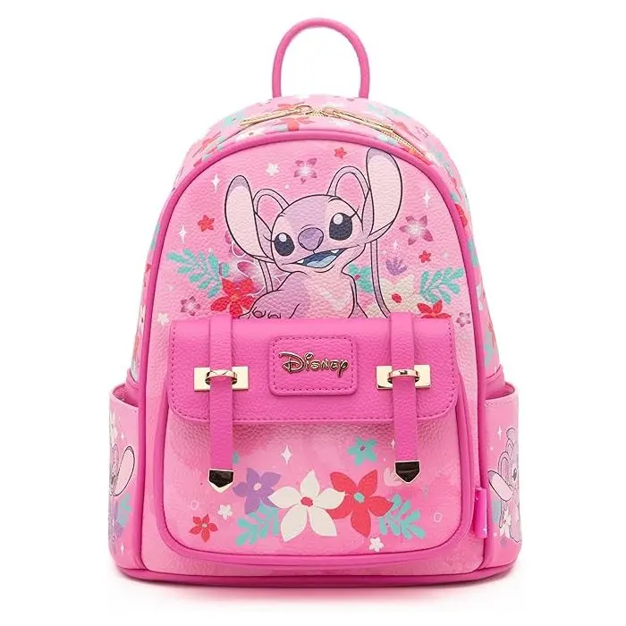 WondaPop Disney Angel Limited Edition High-End 11" Synthetic Vegan Leather Functional Women's Casual Mini Backpack, Custom Printed Whimsical Design, Side Pockets, 11" h x 8.5" w x 4" d