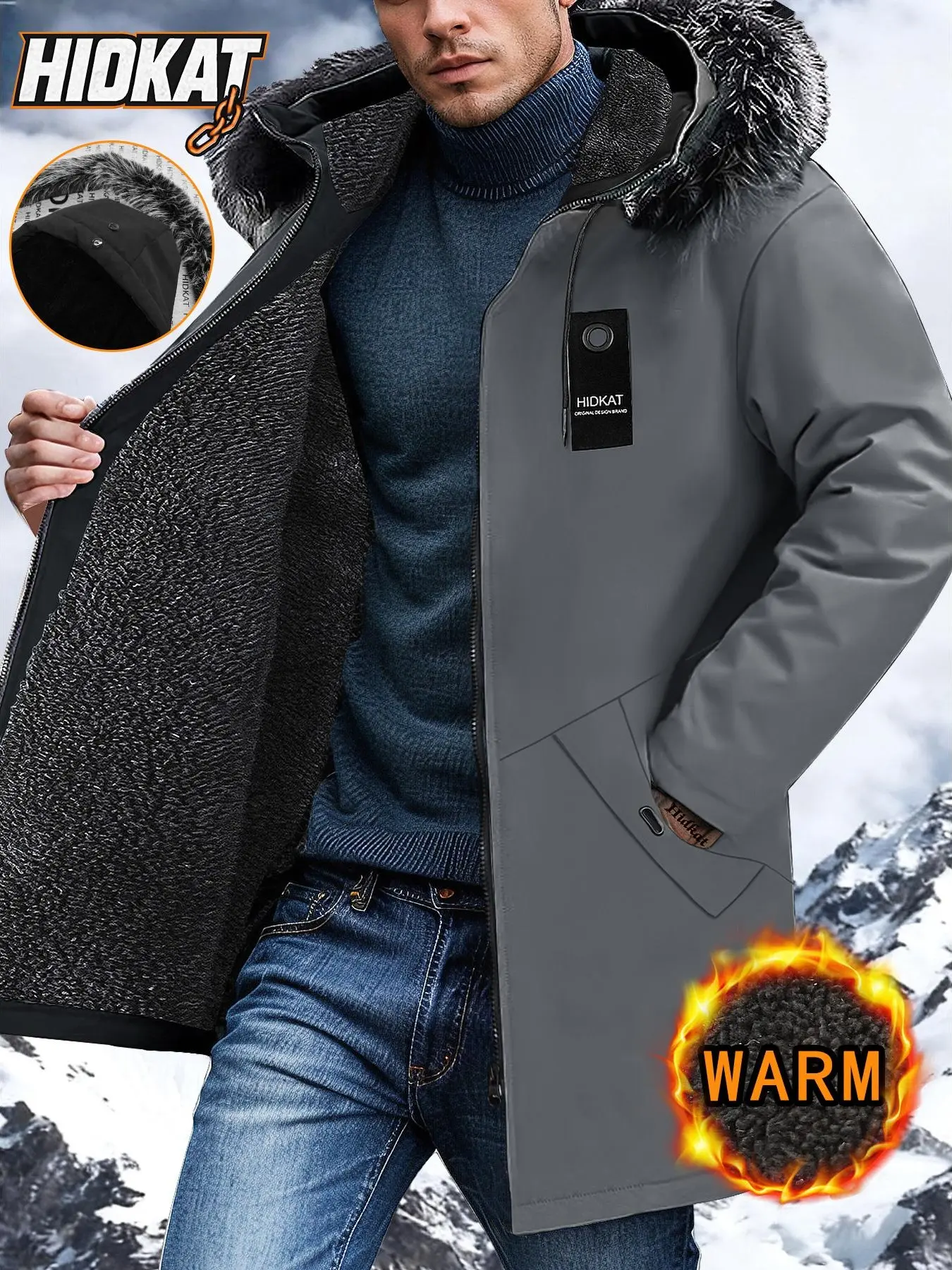 Men’s thickened warm fleece jacket with hood and plush collar — windproof, waterproof, insulated casual sports outerwear suitable for outdoor activities and cold weather; machine washable. Thickened, comfortable winter fleece jacket with insulating lining