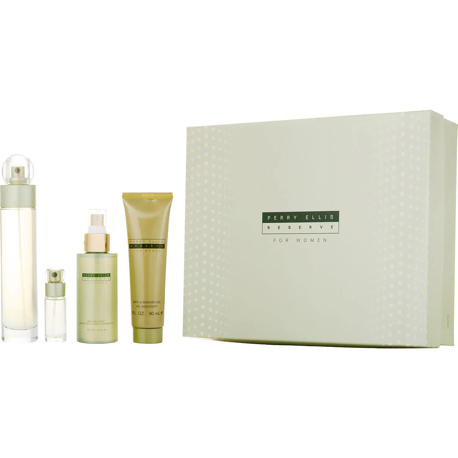 Perry Ellis Reserve Set-Eau De Parfum Spray 3.4 Oz & Body Mist Spray 4 Oz & Bath And Shower Gel 3 Oz & Eau De Parfum Spray 0.25 Oz Mini For Women