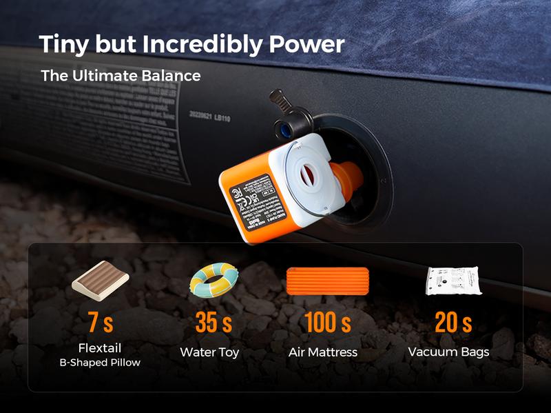 VOLLYC 4.5kPa Portable Air Pump for Inflatables, Ultra Powerful Mini Air Mattress Pump with Light, 2400mAh Electric Camping Air Pump Camping Gear for Pool Float,Air Mattress,Vacuum Storage Bags