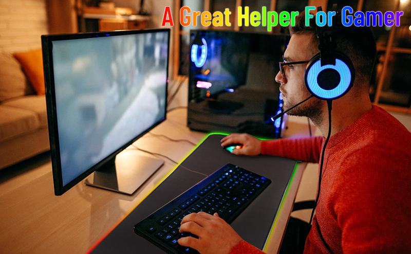 [New Deal]  Large RGB Gaming Mouse Pad -15 Light Modes Touch Control Extended Soft Computer Keyboard Mat Non-Slip Rubber Base