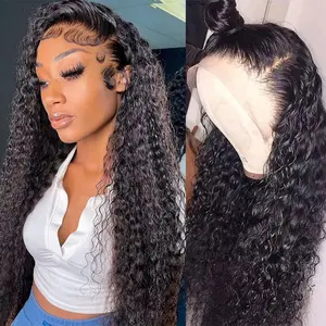 24 Inch Long Loose Curly Wave Frontal Wig Glueless 13x4 Free Part Lace - Pre Plucked Natural Black Hair System with Heat Resistant Fibers, 180% Density for African Women, Daily & Party Wear,summervibes