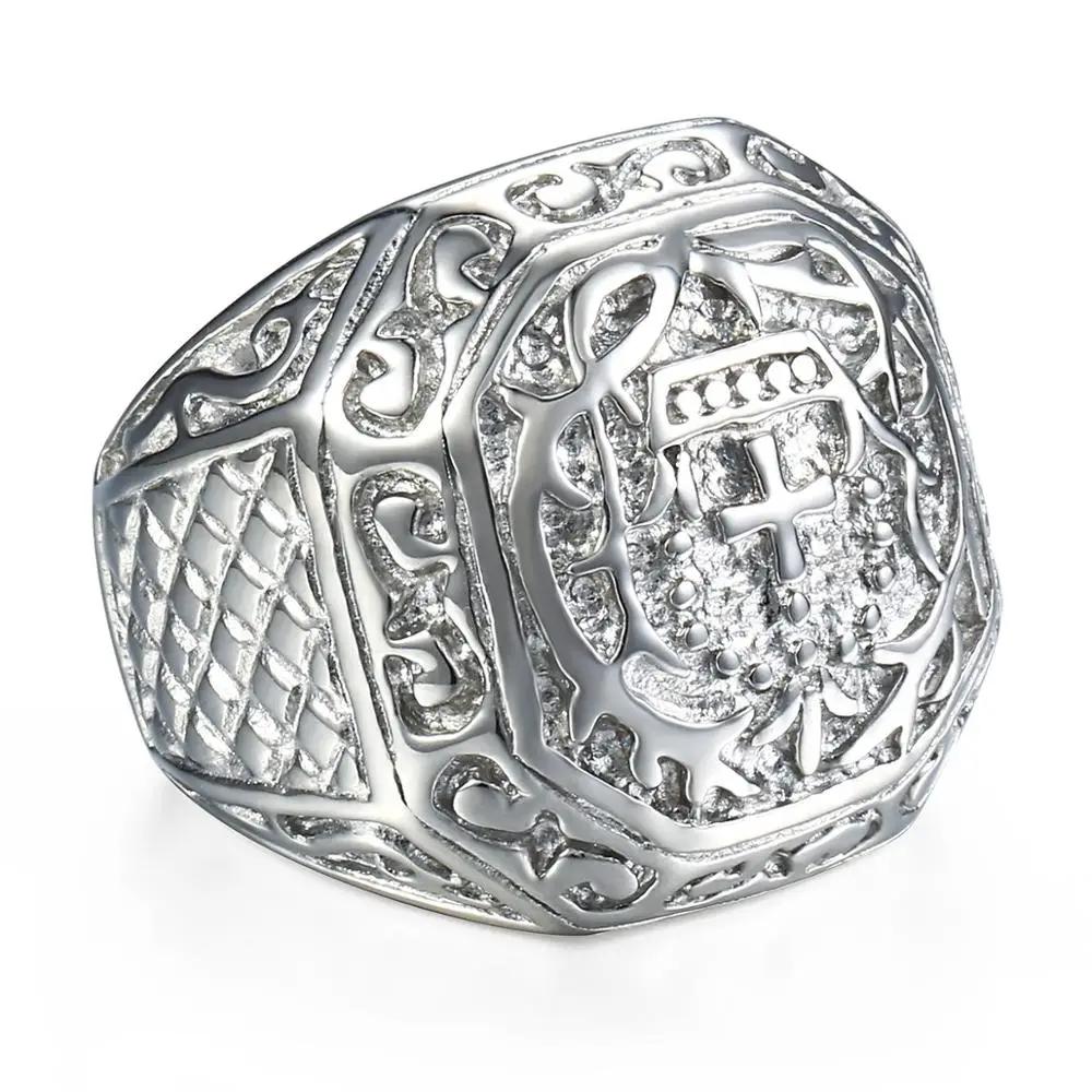 316L Stainless Steel Men's Rock N Roll Ring with Carved Cross Crown Fashion Jewelry Gift