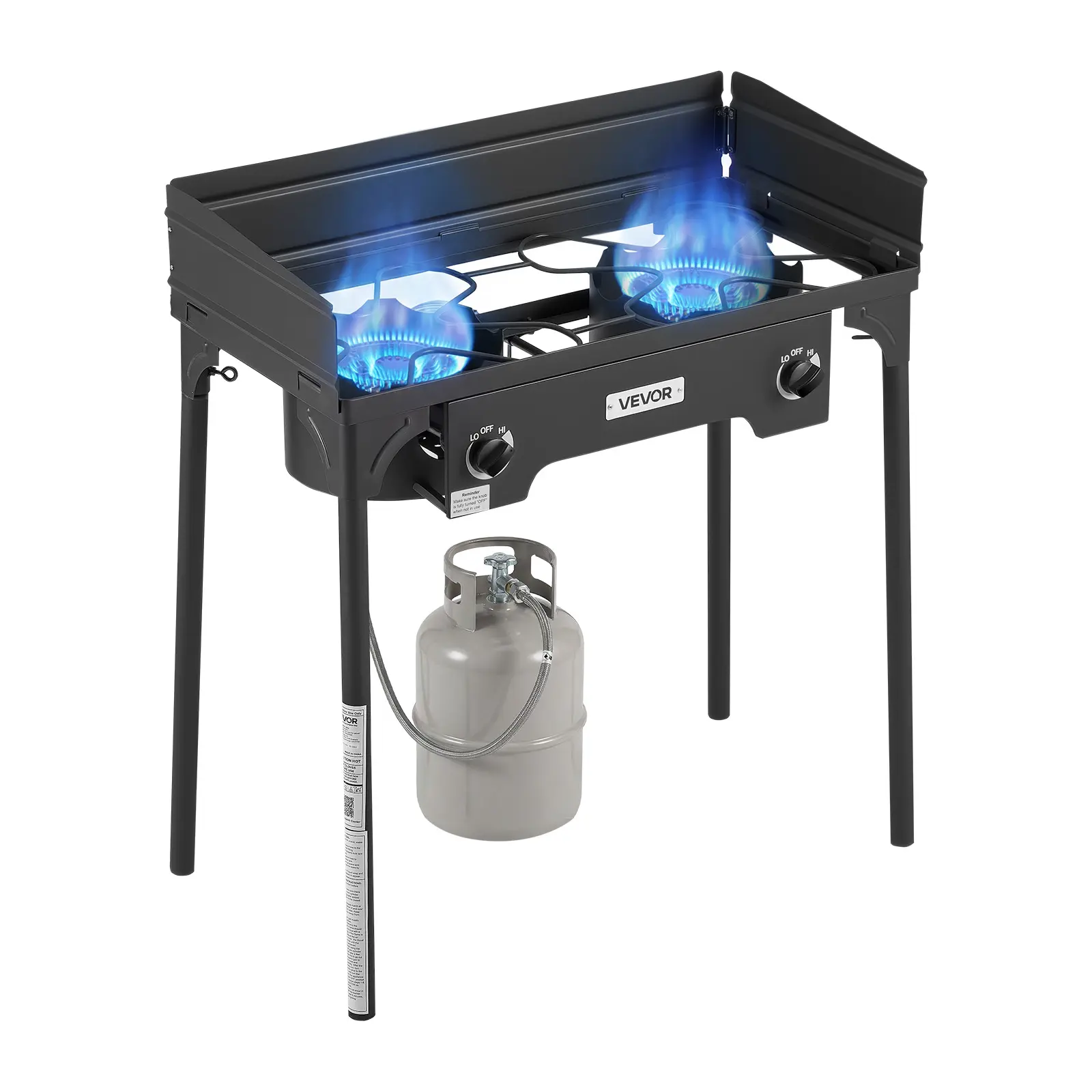 VEVOR Outdoor Propane Stove, 150,000 BTU 2-Burner Portable Kitchen, Heavy-Duty Carbon Steel Cooker with Detachable Design and Tall Stand for Camping, Family Gatherings