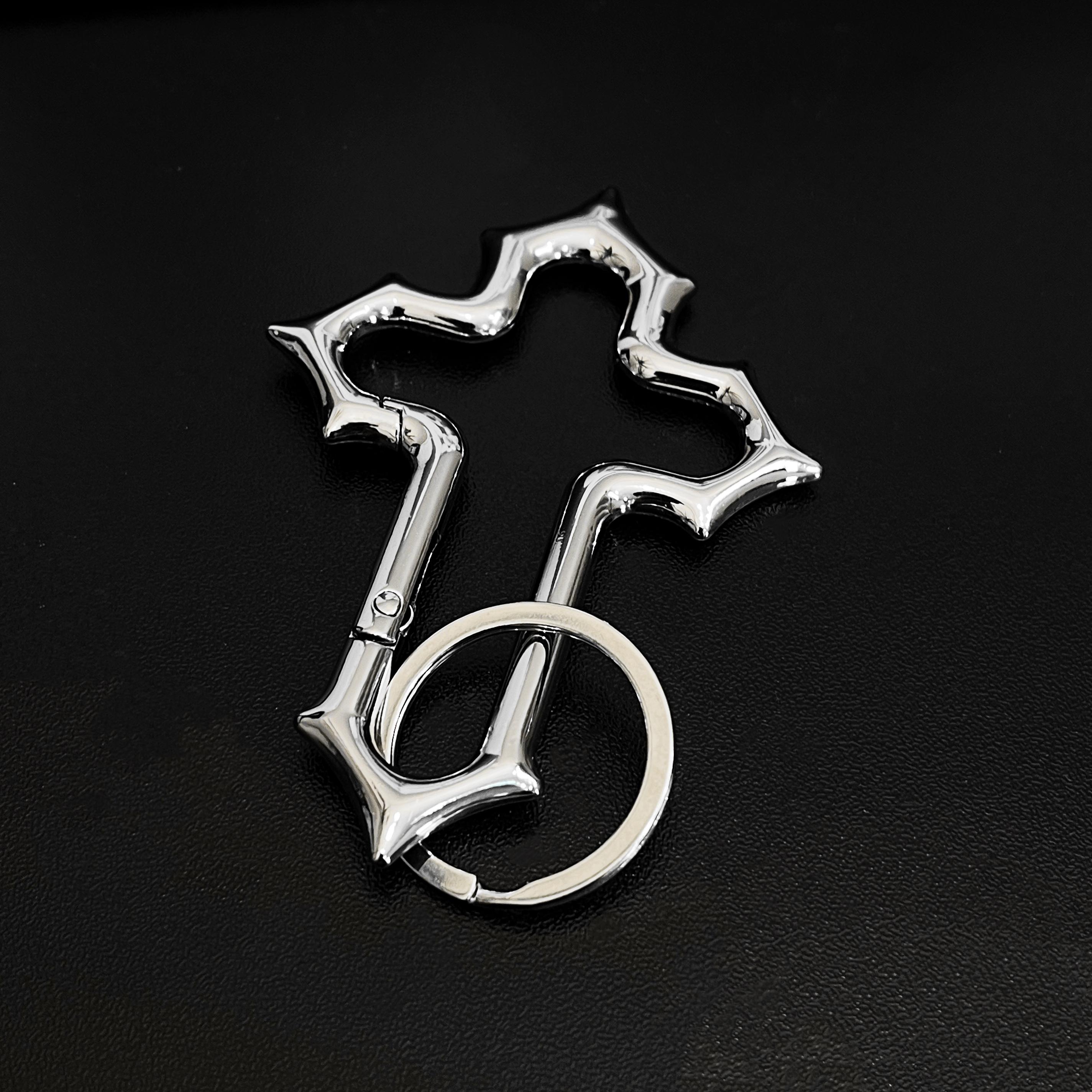 Crusader Carabiner Gothic Cross Metal Keychain Solid Design Zinc Alloy Ideal for Heavy Belt Loop Accessories Bold Streetwear Fashion