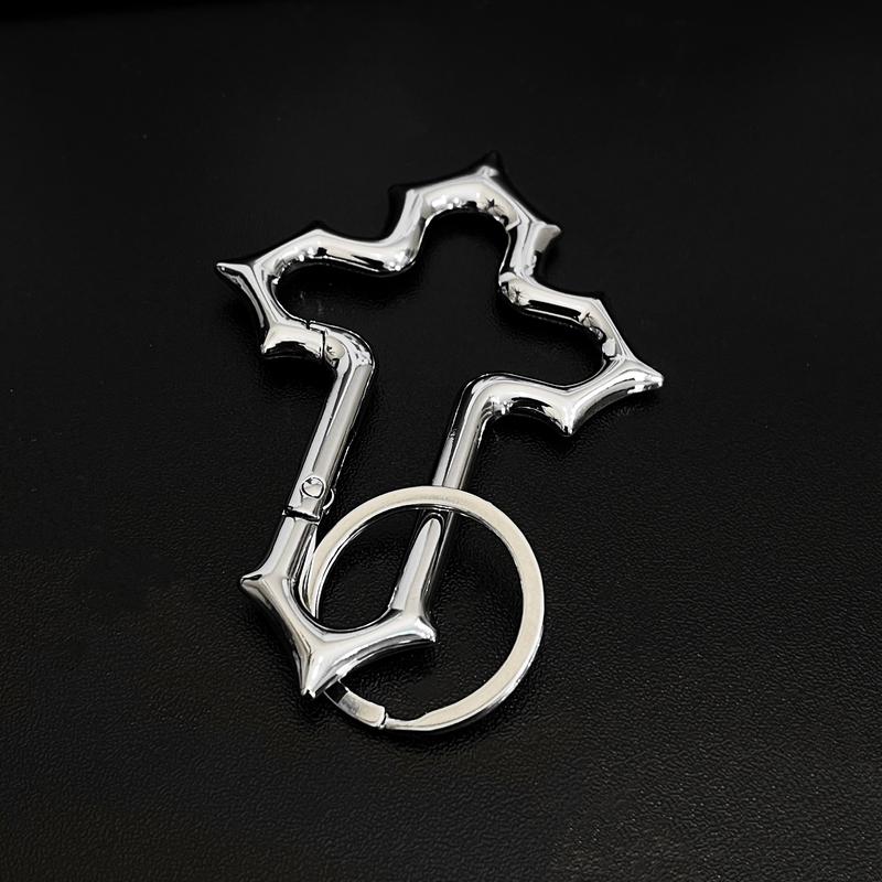 Crusader Carabiner Gothic Cross Metal Keychain Solid Design Zinc Alloy Ideal for Heavy Belt Loop Accessories Bold Streetwear Fashion