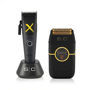 StyleCraft Instinct X Clipper & Instinct Metal Shaver Power Bundle with IN2 Vector Motor Adjustable Blades & Gold Titanium Foil for Professional Grooming - Carbon