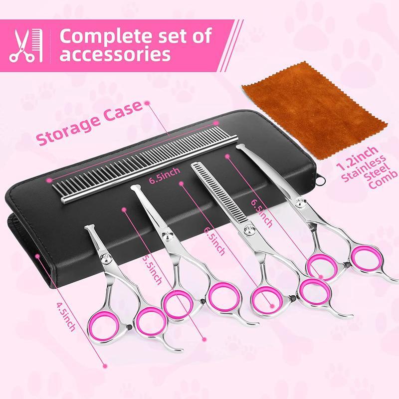 7 PCS Professional Pet Dog Grooming Scissors Set Straight Curved Thinning Shear, Dog Scissors for Grooming