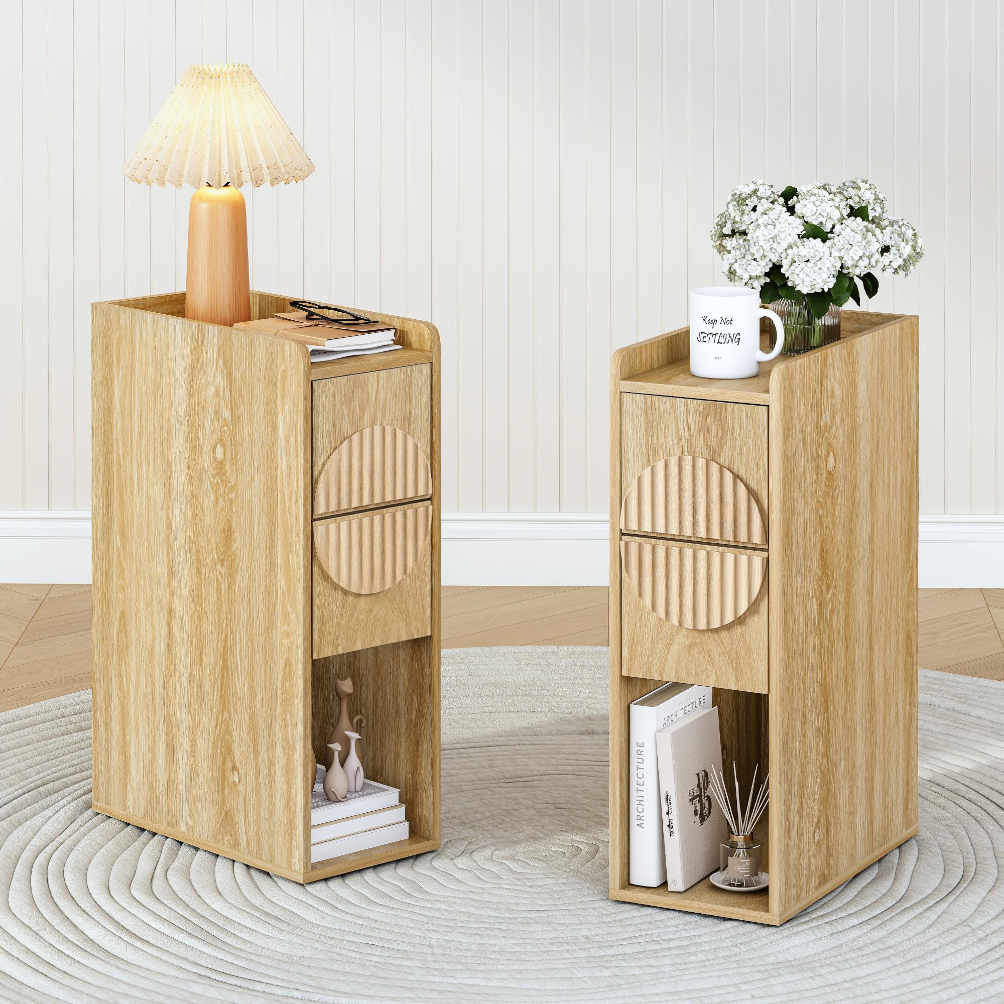 Giratree Slim Mid-Century Modern Nightstand with 2 Drawers, Narrow Fluted Wooden Side Table for Small Spaces, Tall Skinny Bedside Table for Bedroom or Living Room Giratree Slim Mid-Century Modern Nightstand with 2 Drawers, Narrow Fluted Wooden Side Table for Small Spaces, Tall Skinny Bedside Table for Bedroom or Living Room