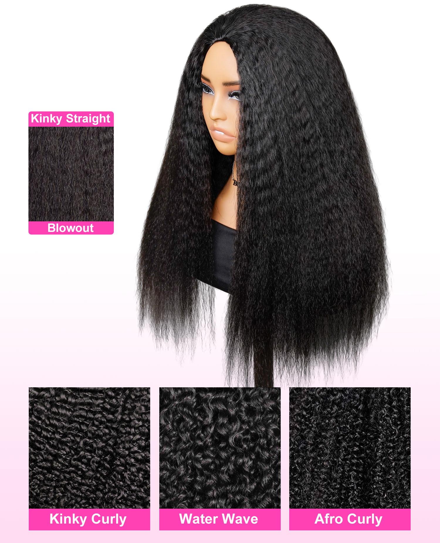 [Wear Go Half Wig] BGMgirl Invisible Hairline Afro Curly Kinky Straight Half Wig Glueless Human Hair Butterfly Yaki Layered Cut Wigs Water Wave Kinky Curly Seamless Flip Over Updo Down Style Hairpiece eve valentines day gift