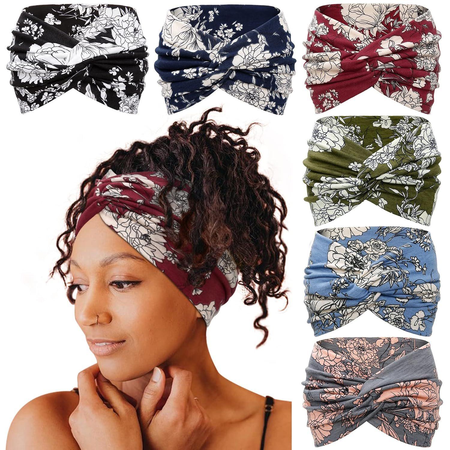 6-Pcs Bohemian Wide Headband – Yoga Sweatband for Women, Breathable Workout Hairband, Boho Sports Headwrap for Running & Fitness SpringStatements