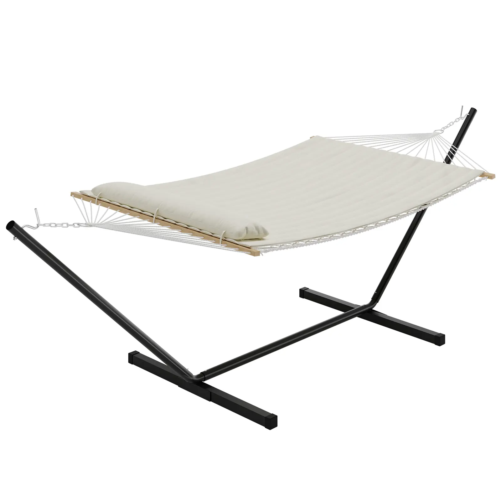 GARVEE Heavy Duty Double Hammock with Stand for 2 Person – 450lbs Capacity – Cotton Rope Bed, Hardwood Spreader Bars, Comfortable Polyester Pad & Pillow – Ideal for Backyard, Garden, Patio, Outdoor & Indoor