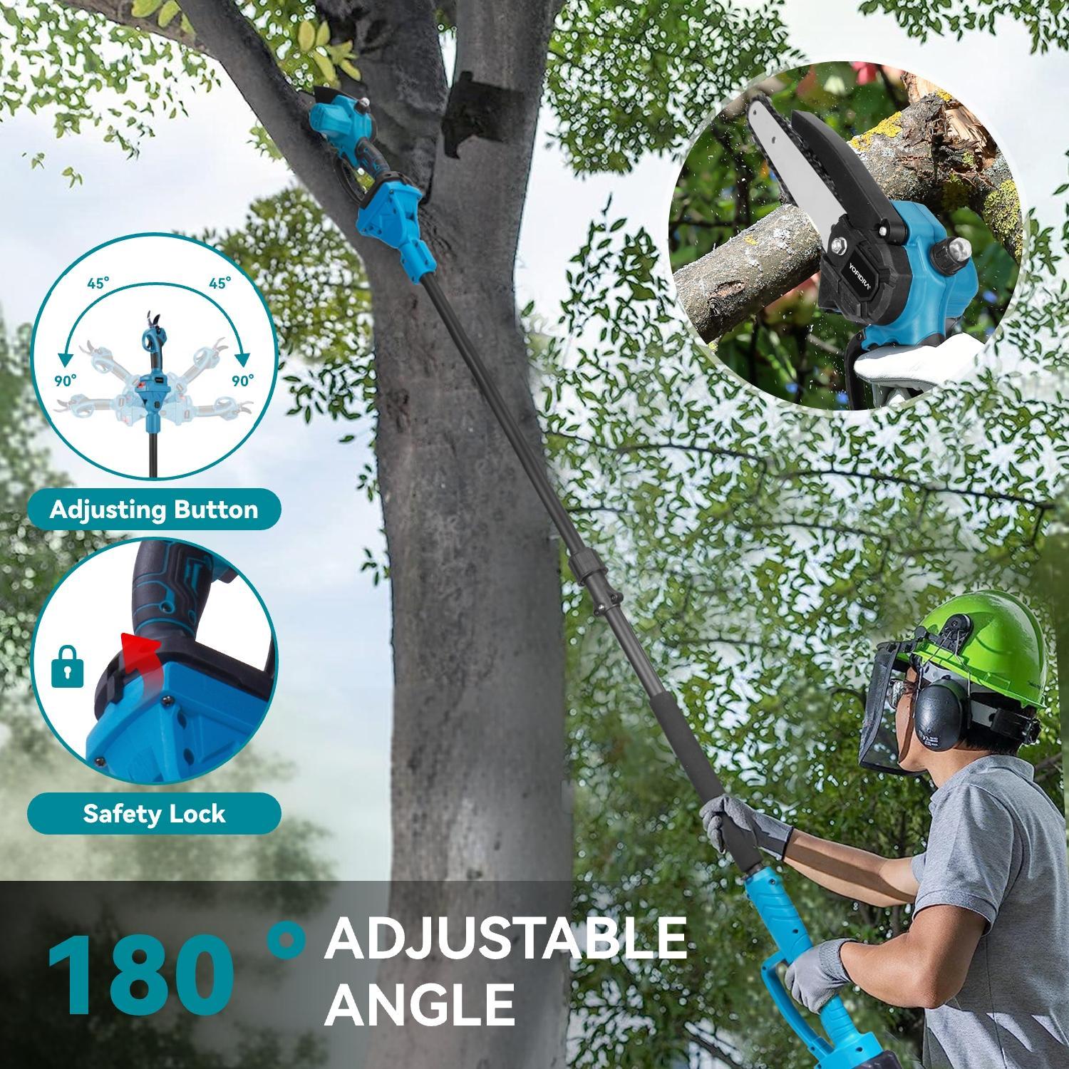 Yofidra 2 in 1 Cordless Pole Saw & Mini Chainsawwith 2 Batteries, Power Electric Polesaw for Tree Trimming, Chain Saw with Extension Pole , Limb Branch Cutter Pruner 21V Portable Cutting Adjustable Length Telescopic Rod Outdoorfun