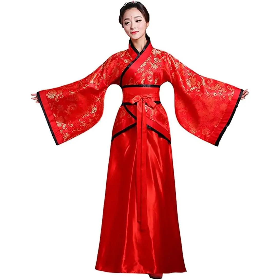 Women's Elegant Cotton Knit Hanfu Dress - Traditional Chinese Costume with Soft, Breathable, Lightweight, Flowing Fabric for Halloween Party, Chinese New Year, Cold Wash Compatible