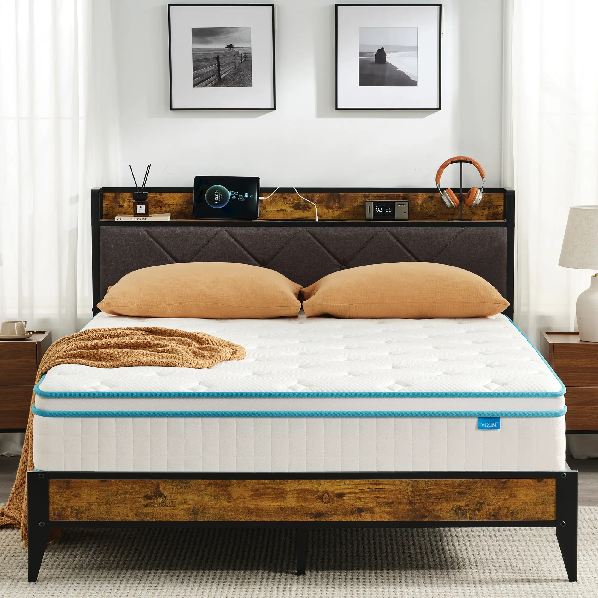 VIZIM 10 12 Inch Hybrid Mattress in a Box, Memory Foam and Pocket Spring Mattress, Motion Isolation & Pressure Relief Bed with Side Handles, Breathable Knitted Fabric Luxury Design, Twin Queen Size, All Mattress Sizes, Cool Breathable Mattress