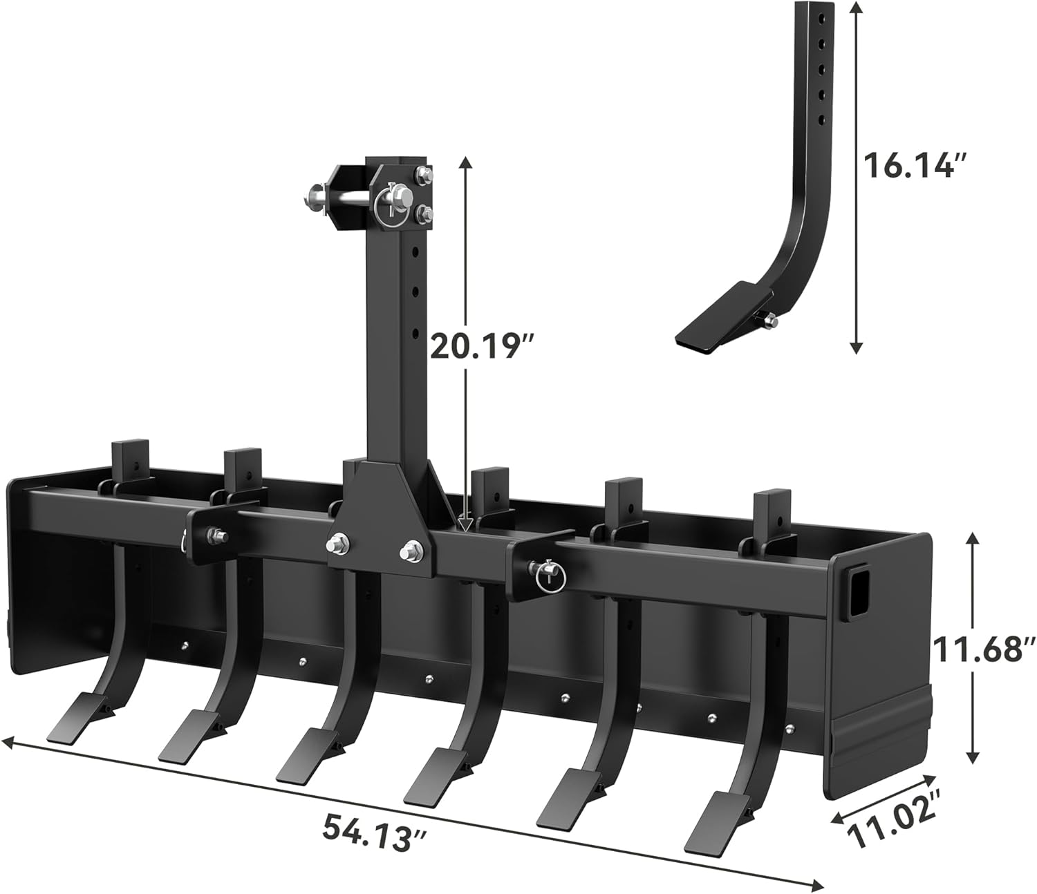 YITAMOTOR 55" Box Blade Tractor Attachment Category 1 Cat 0 Scarifier Shank Great for Leveling, Grading, Landscaping Tool Kit Lawn Garden Black