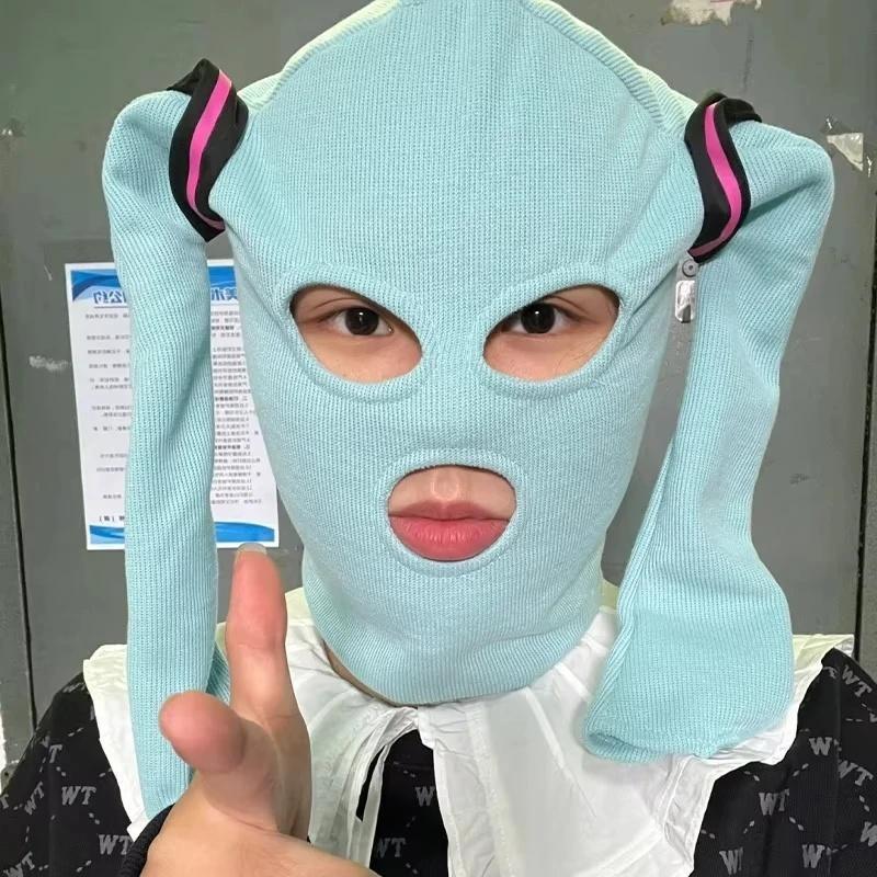 Hot Selling Hatsune Miku Balaclava Mask Soft Breathable Fabric Anime Themed Hood for Conventions Street Fashion