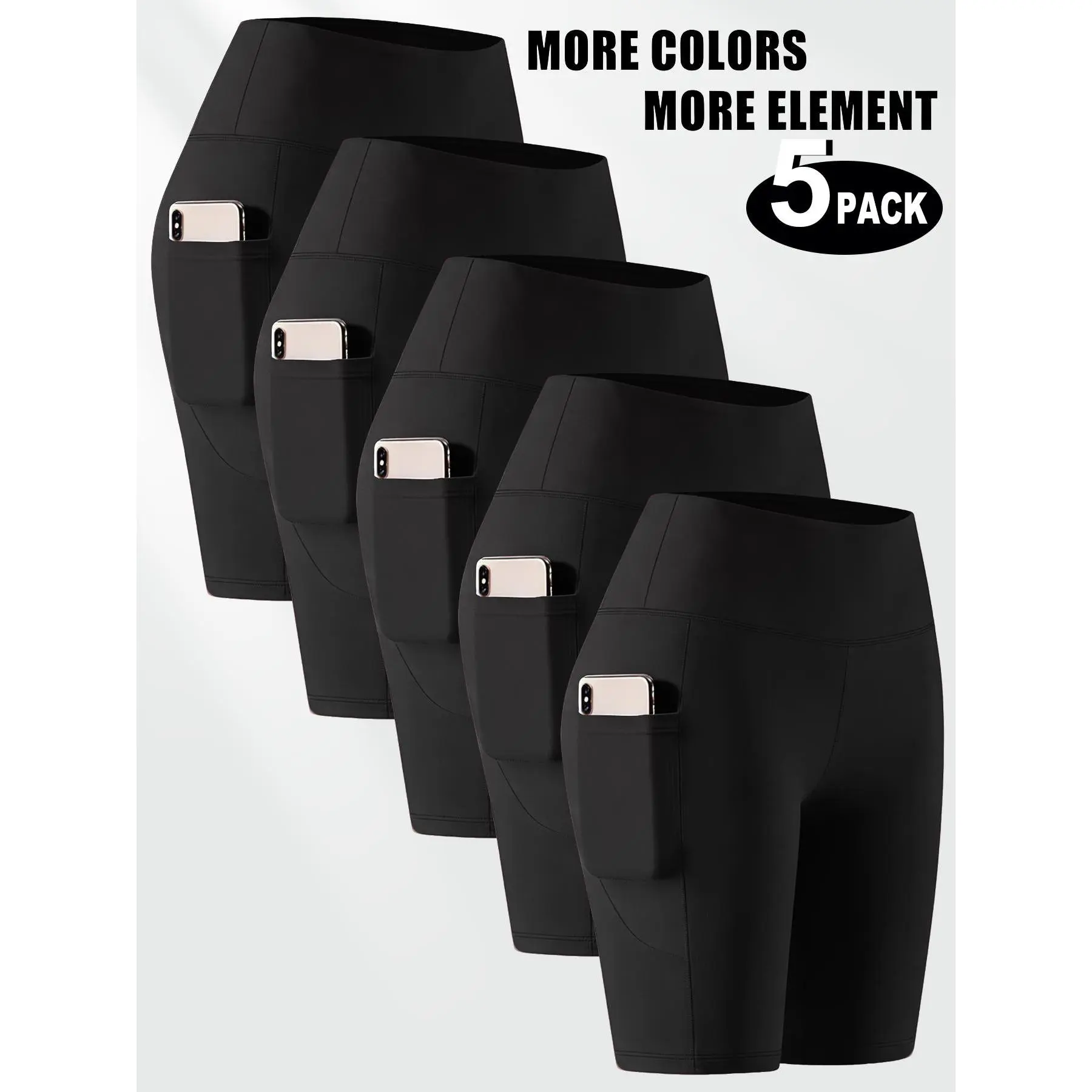 Women Yoga Shorts, Squat-Proof Workout Tights, Women High Elasticity Breathable Shorts with Pockets, Gym Running Summer Clothes