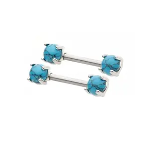 Prong Set Stone Ends Nipple Barbells - Pair - 316L Stainless Steel