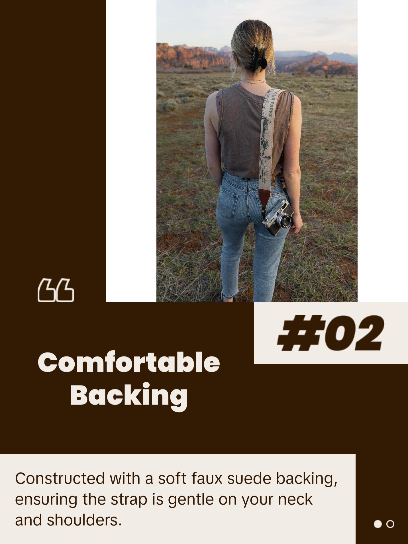 National Park Camera Strap - Leather ends, Comfortable suede, Adjustable, Compatible Connection - DSLR, Mirrorless, Film, Photographer Accessory