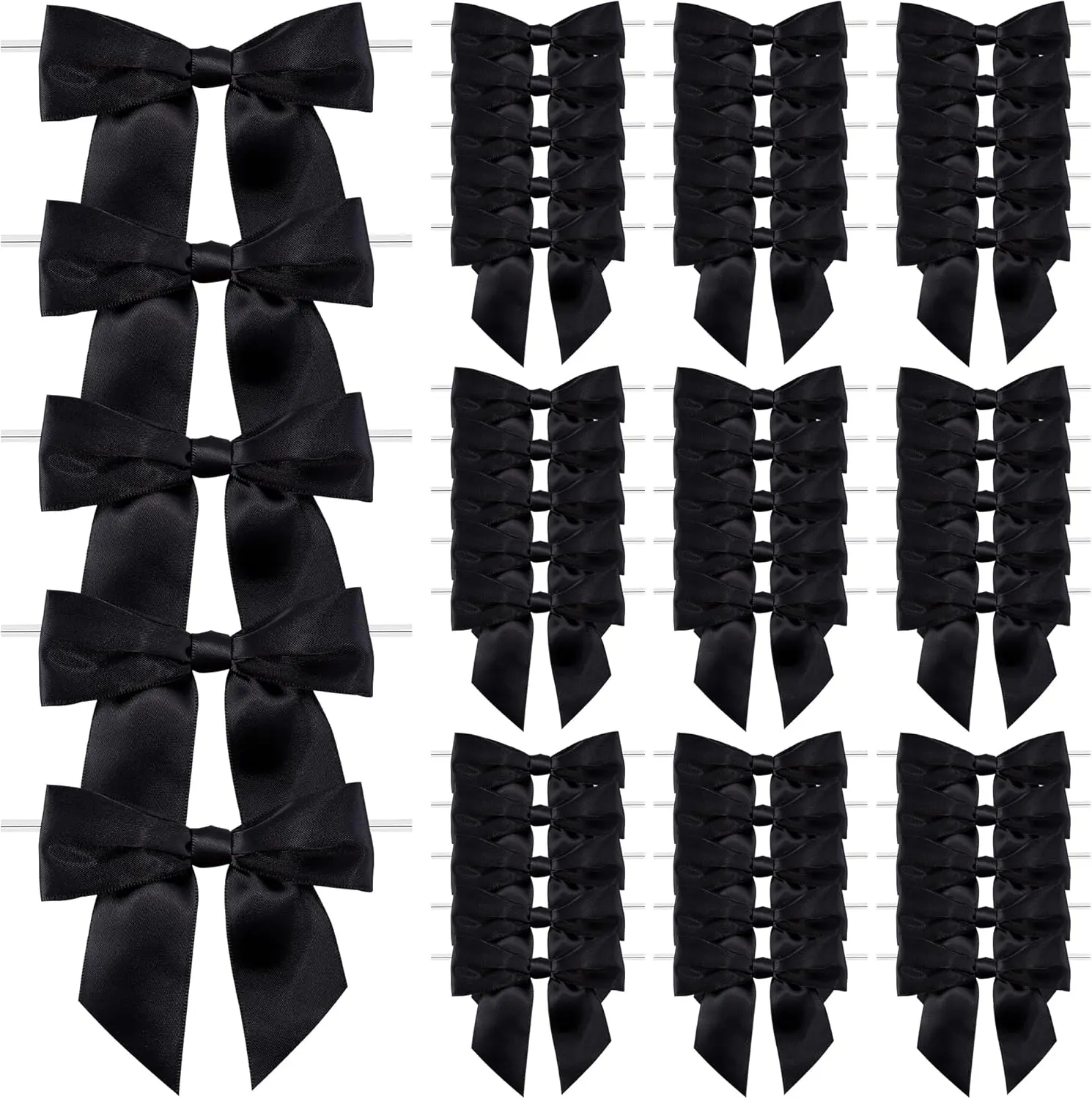 50Pcs 2.7in Satin Ribbon Bows with Clear Twist Ties Pre-Tied Decorative Bows for Present Wrapping, Treat Bags & Party Favors