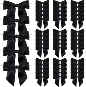 50Pcs 2.7in Satin Ribbon Bows with Clear Twist Ties Pre-Tied Decorative Bows for Present Wrapping, Treat Bags & Party Favors