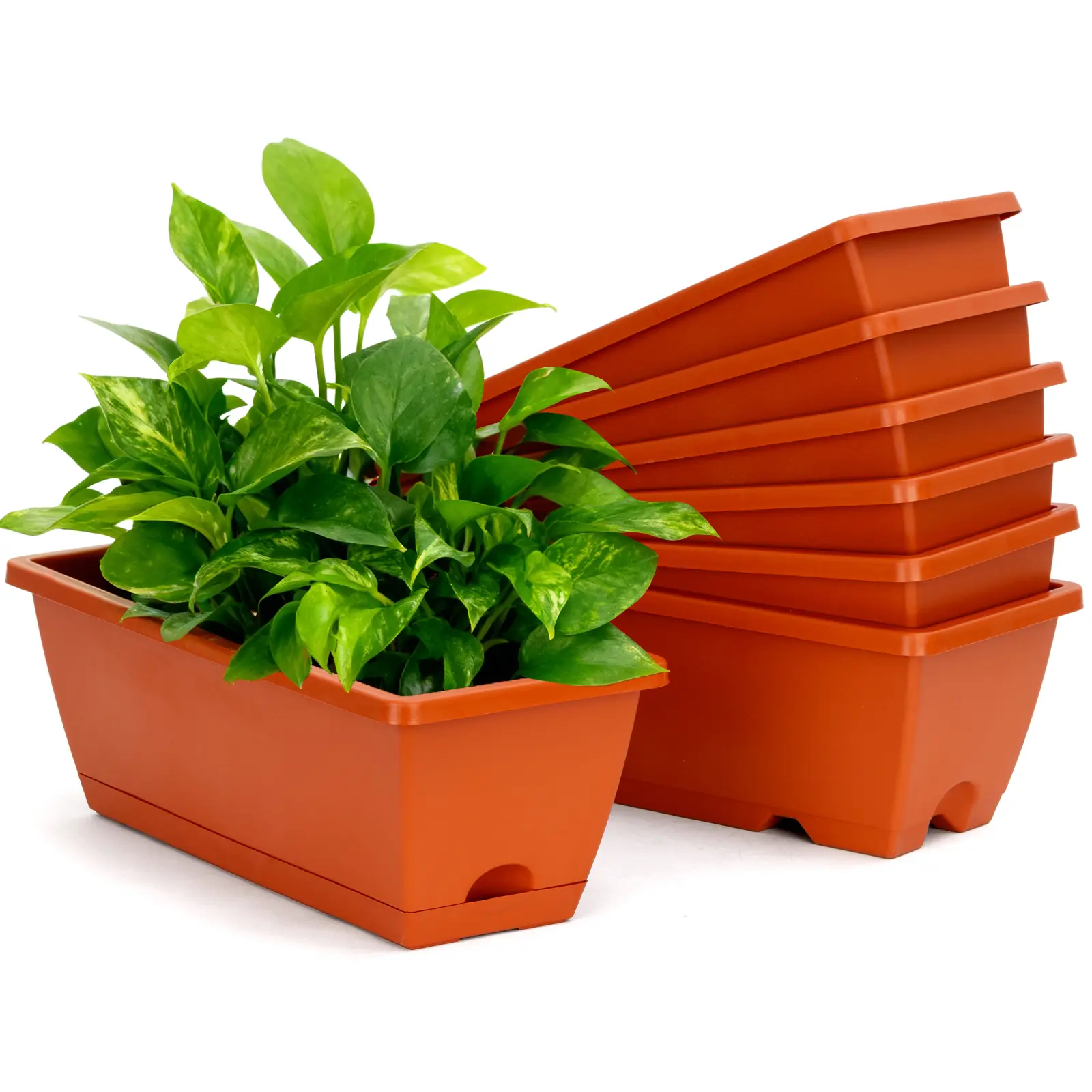 Bamworld 7-Pack 43cm Rectangular Decorative Flower Pots with Drainage Hole, Bright Plastic Outdoor Herb Planters for Balcony Container Gardening & Home Decor
