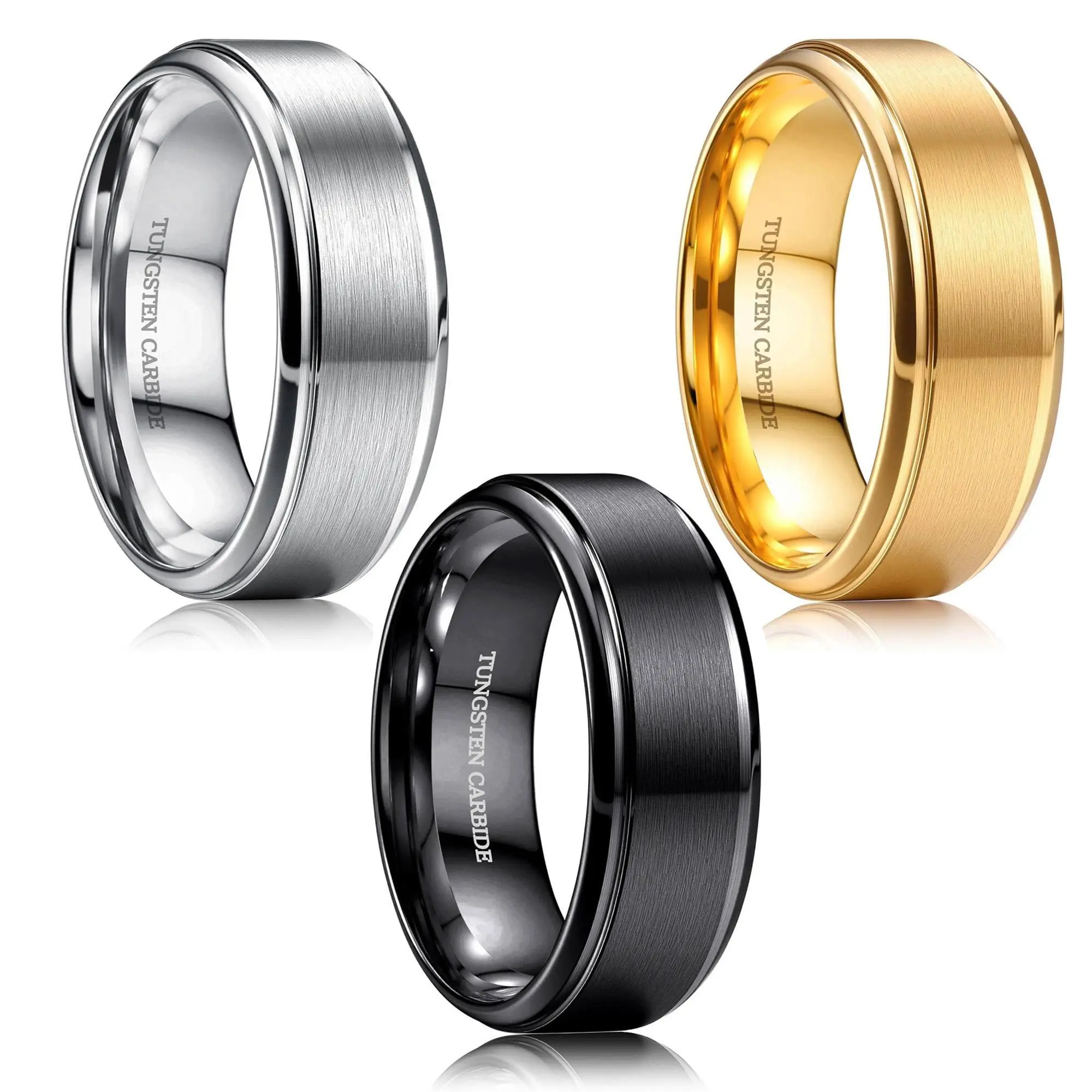 CASSIECA Tungsten Wedding Rings for Men Women 8MM Mens Wedding Band Black/Silver/Gold Matte Surface Polished Edge Engagement Promise Ring Comfort Fit 6-14 High Quality Materials Sturdy Durable Hypoallergenic Men's Accessories, Unisex,summerwins