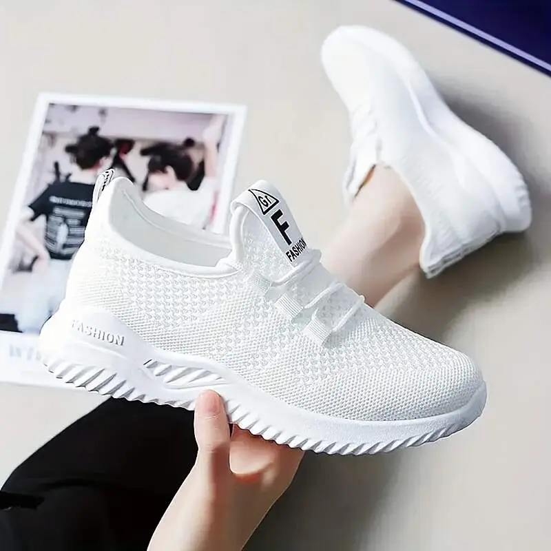 Women's Basic Slip-On Loafers, Breathable Knit Fabric Round Toe Shoes, Lightweight Comfort with EVA Sole for Daily Wear, Plain, Knitted Eva