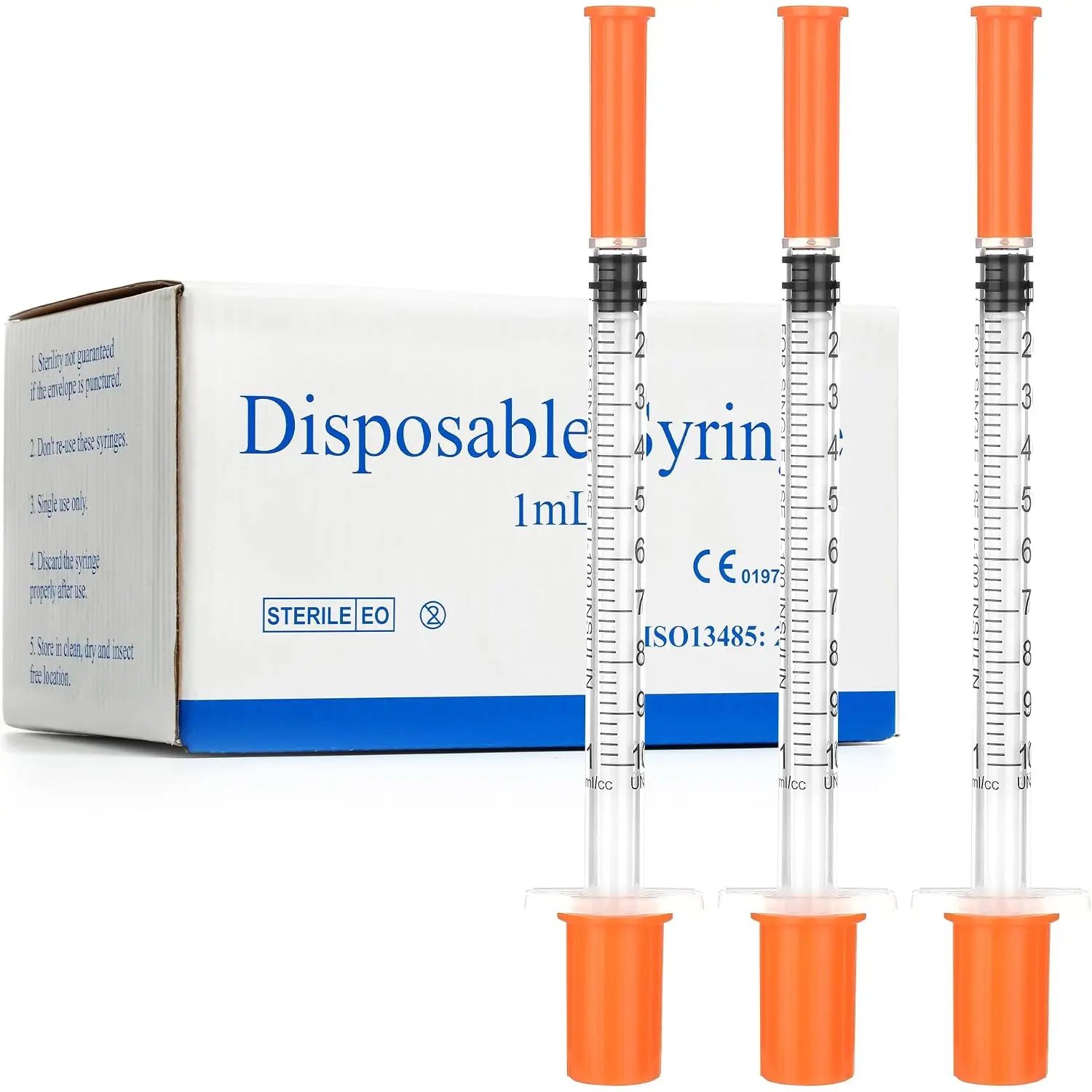 1ml Syringes 30G 5/16Inch, U-100 Disposable Syringe for Scientific Research Use, Individually Wrapped, Box of 20