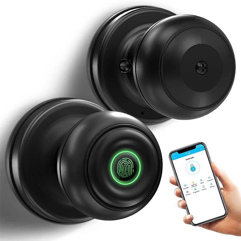 Fingerprint Door Lock, Smart Fingerprint Door Knob with Lock, Biometric Door Locks with App Control & Key, Keyless Thumbprint Entry Door Locks for Bedroom, Front Door, Home, Apartment-Silver