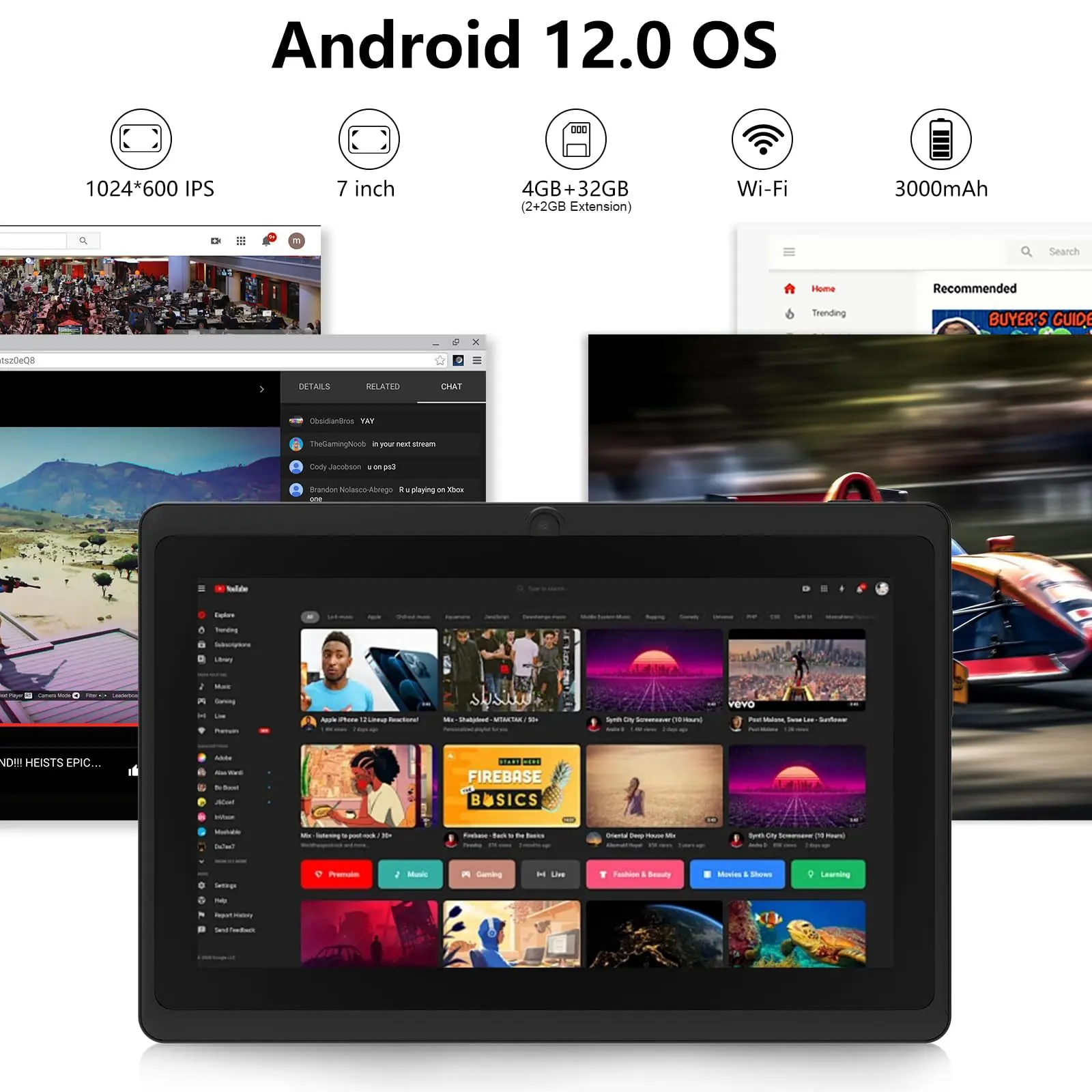 BrawRing 2026 Android 12, 7-inch Tablet, 4GB RAM + 32GB Expandable Storage, 3000mAh Battery, 2.4G WiFi, Ideal for School, Work, Valentine’s Day Gift